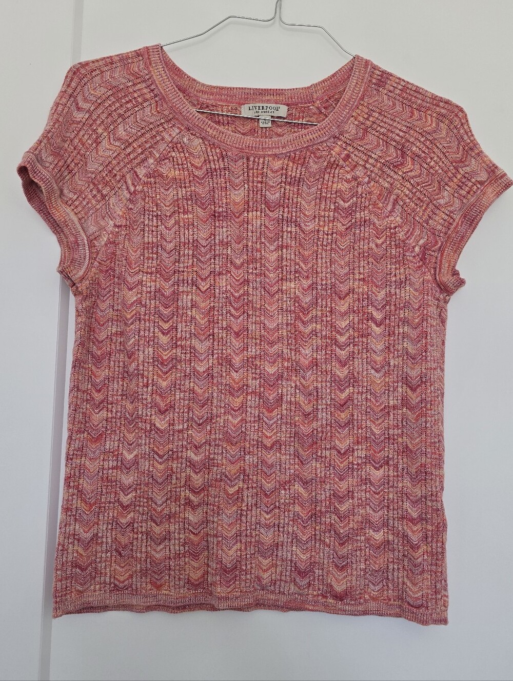 Liverpool Los Angeles Pink Coral Spacedye Knit Short Sleeve Sweater Top Msrp $98